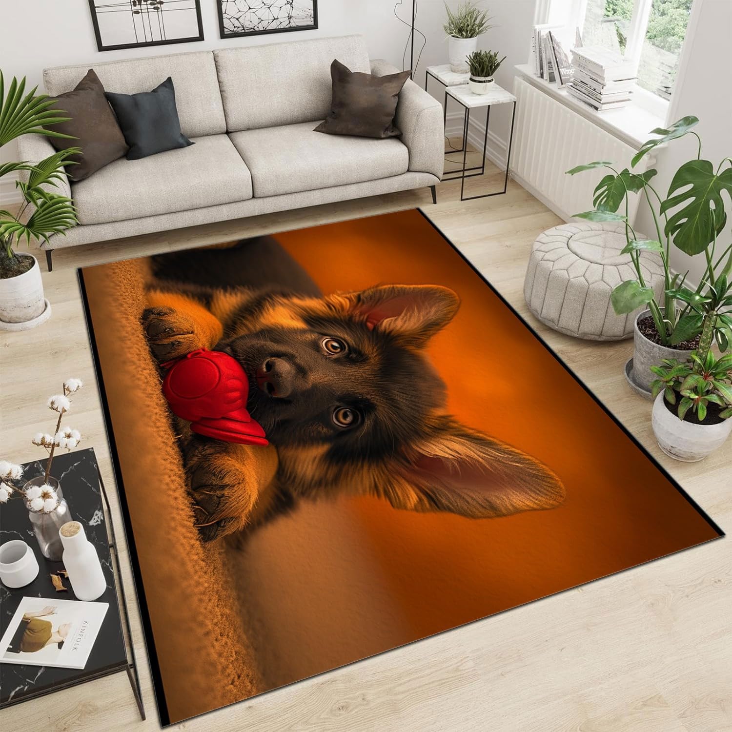 Washable Rug 2x3 ft Animal Print German Shepherd Brown Area Rugs-Stain Resistant Washable Stain Resistant Rugs for Living Room, Bedroom, Non Slip Backing Area Rug, Home Decor Rug