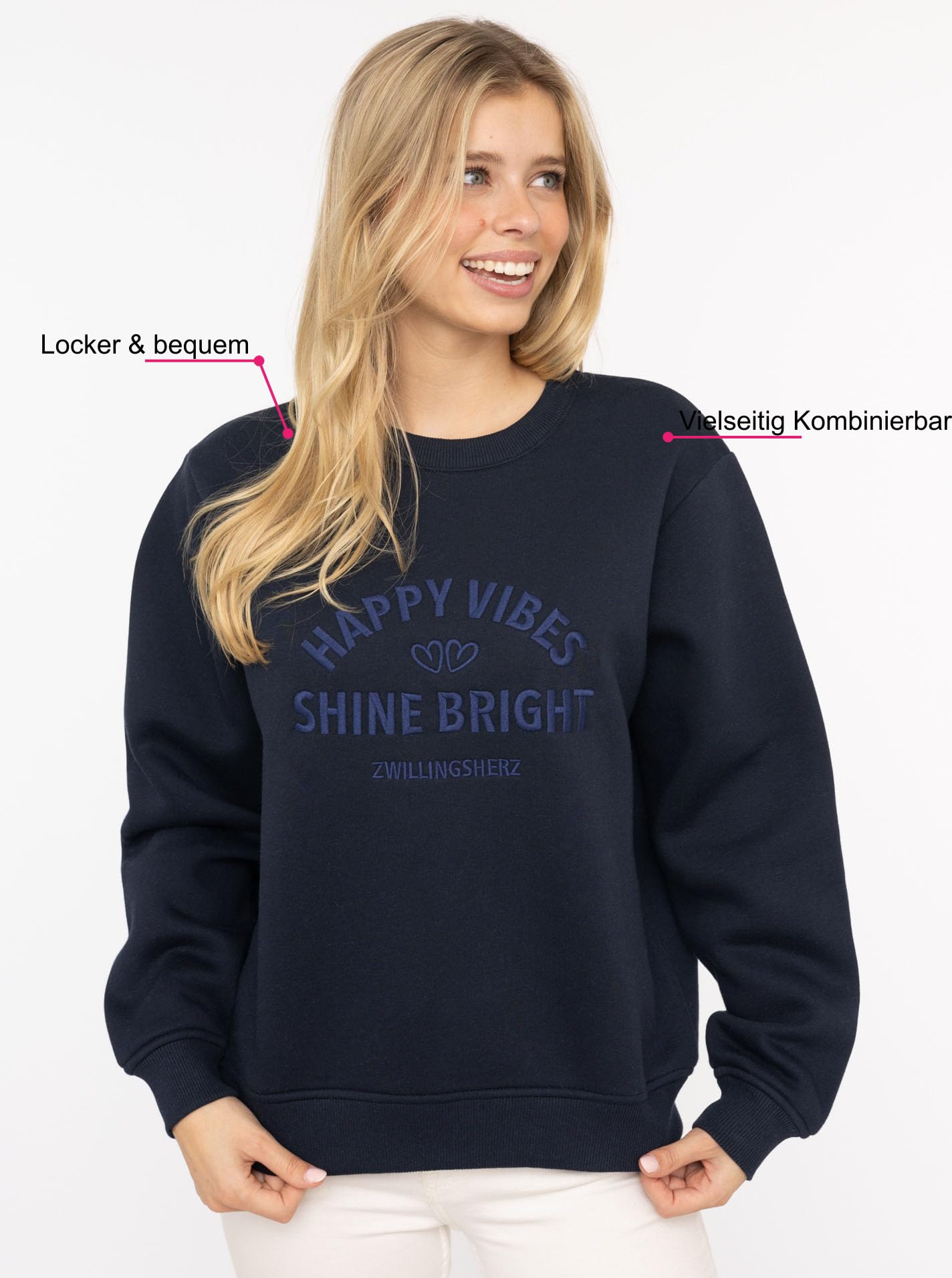 Zwillingsherz Damen Sweater – Kuscheliger Oversize Frauen Sweater – Weicher Sweatshirt Pullover für Frauen Aufdruck – Stylisch für Frühling, Herbst & Winter – Loungewear Mode Zwei Herzen
