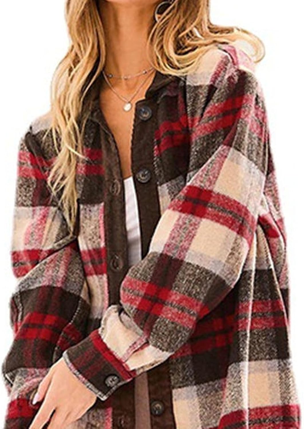 Ladies Retro Casual Plaid Shirt Fashion Lightweight Button Down Lapel Shirt Vintage Loose Classic Plaid Shirt