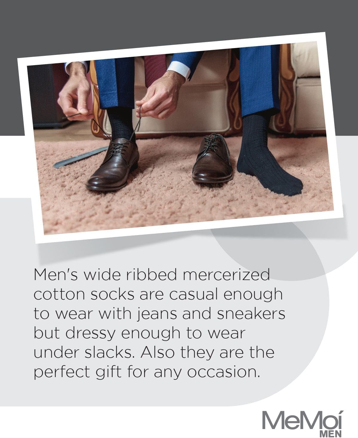 MeMoi Wide Ribbed Mens Crew Socks, Mercerized Cotton Mens Dress Socks - Pack of 3