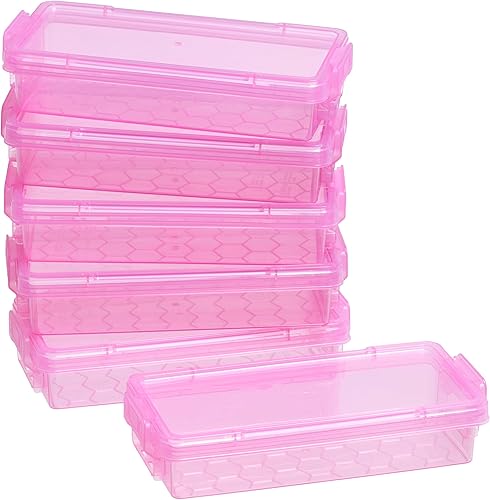 Paquete de 8 cajas de lápices transparentes de plástico con tapas de pestillo, organizador apilable de suministros de oficina para bolígrafos de