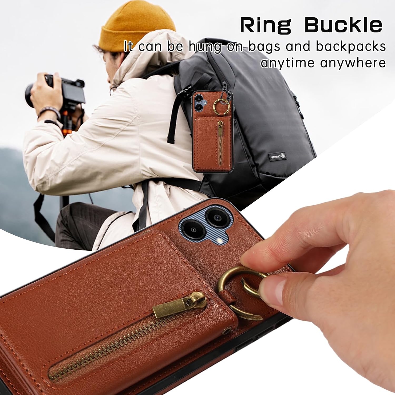 Asuwish Compatible with Samsung Galaxy A07 4G Wallet Case with Tempered Glass Screen Protector and Crossbody Shoulder Strap Buckle Card Holder Cell Phone Cover for AO7 A 07 Women Brown image 5