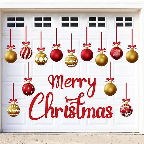 Vista 101 de 90shine 32 imanes navideños para decoración de puerta de garaje, bola de Navidad, refrigerador y cocina (rojo, verde, dorado)