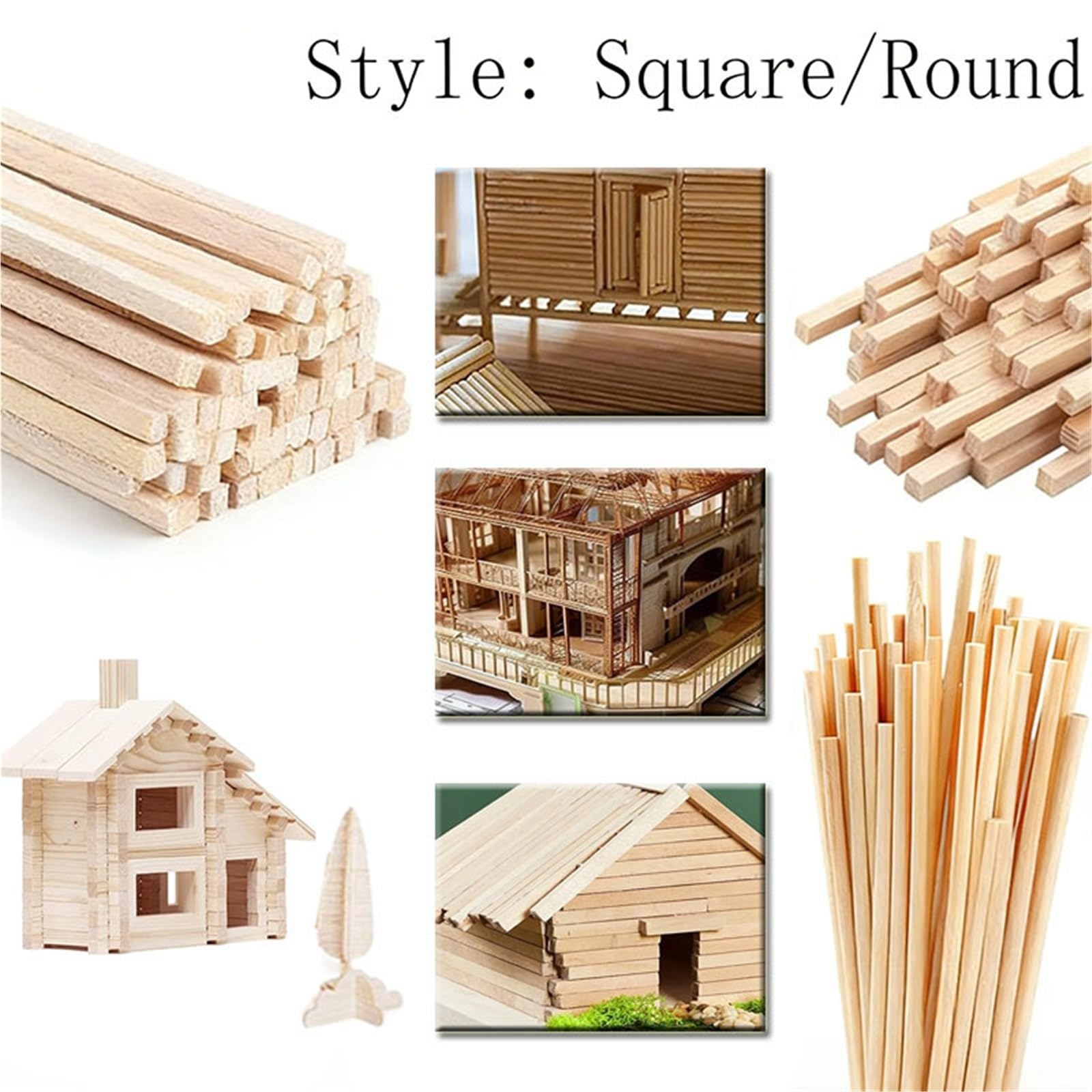 Batonnet En Bois Bâton Carré En Bois De Balsa, Bloc De Tiges De Cheville En Bois for La Fabrication De Modèles, 3x3.0mm 4x4mm 5x5mm De Long 200/300mm(8mmx20cm 60Pcs)