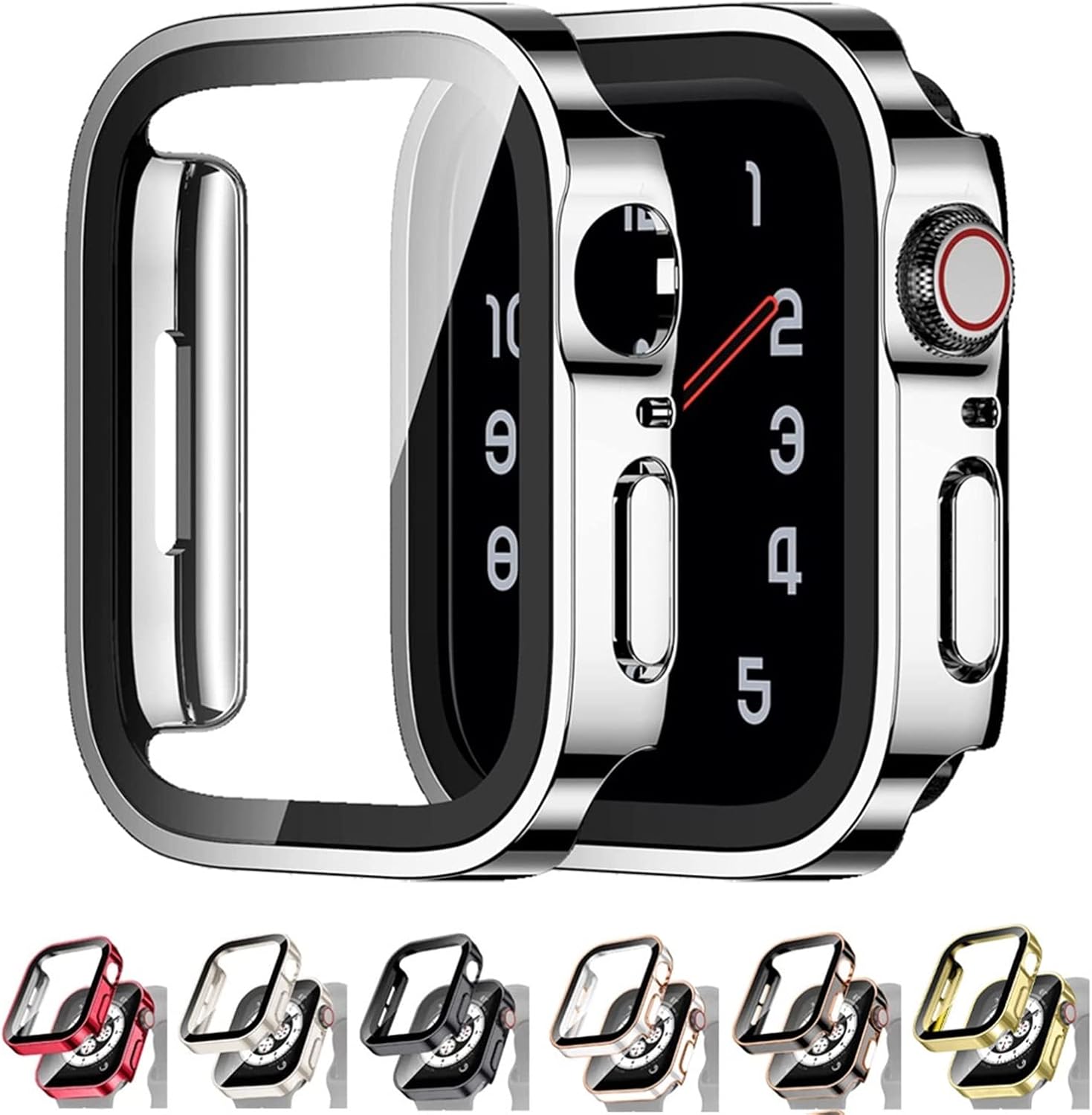 Glass+Cover for Apple Watch case Series 8 45mm 41mm 44mm 40mm Accessories Tempered Screen Protector Protective iWatch Series 7 SE 6 5 4 (Color : Red, Size : 40mm Series 4 5 6 SE) image 2