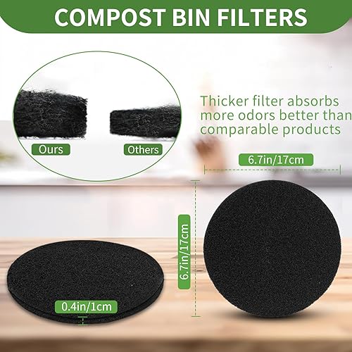 Miniatura 2 de Paquete de 6 filtros de abono para contenedor de encimera, filtros de compost de 6.7 pulgadas, carbón, filtro de compost grueso, filtros de carbón