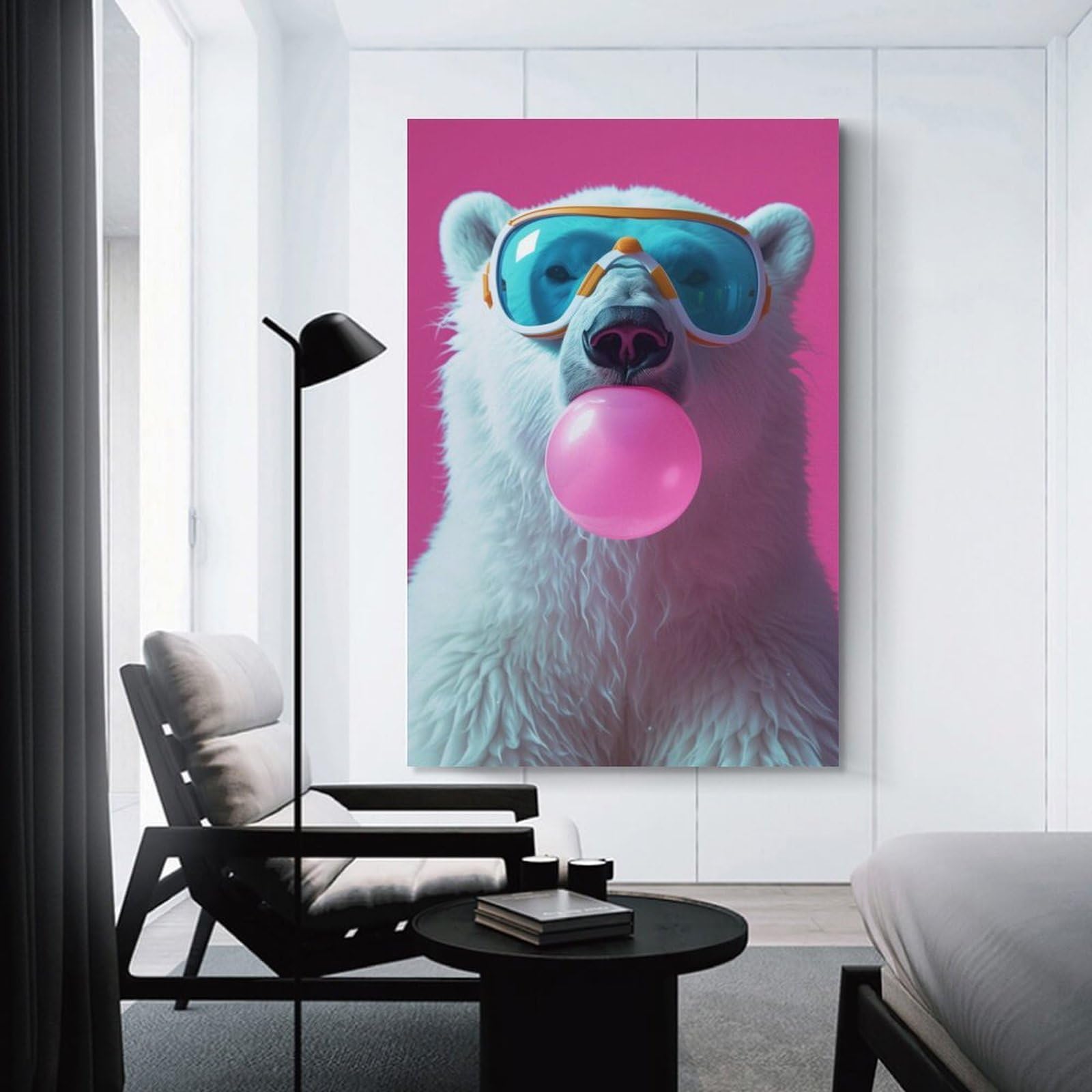 Junmoney Unframe-Style-5 Polar Bear Bubble Gum Canvas Wall Picture, 20X30inch(50X75cm), For Wall Displays, Bedrooms Or Room Updates, Wall Decor Suited To Curated Displays