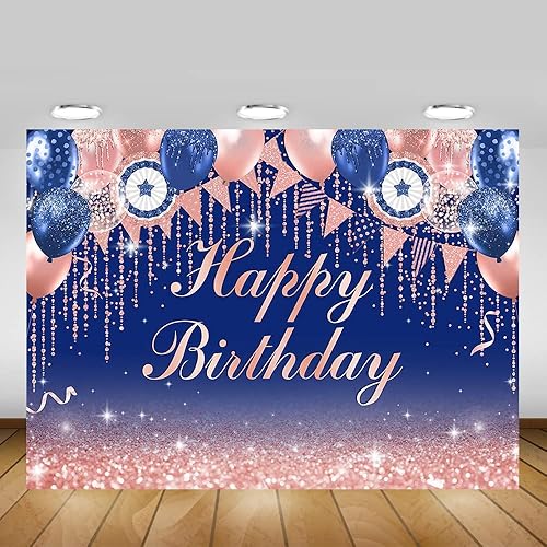 Miniatura 10 de Mocsicka Telón de fondo azul y plateado de feliz cumpleaños con purpurina bokeh plateado para decoración de fiesta de cumpleaños, suministros para