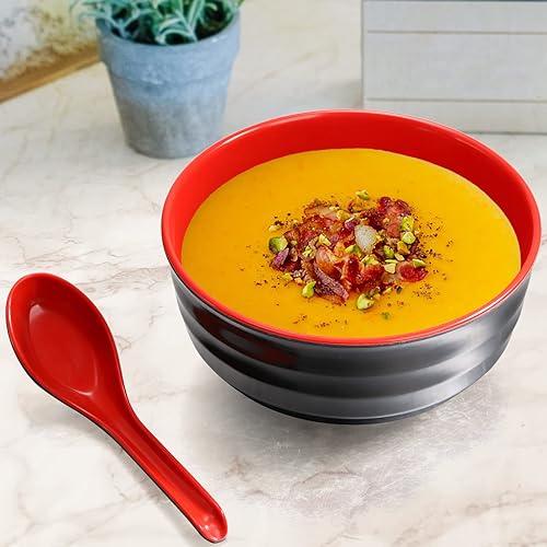 Miniatura 7 de Paquete de 8 cuencos de sopa de fideos de melamina, 32 onzas de tazones de ramen japonés grandes con cuchara, cuencos de cereales de sopa de miso