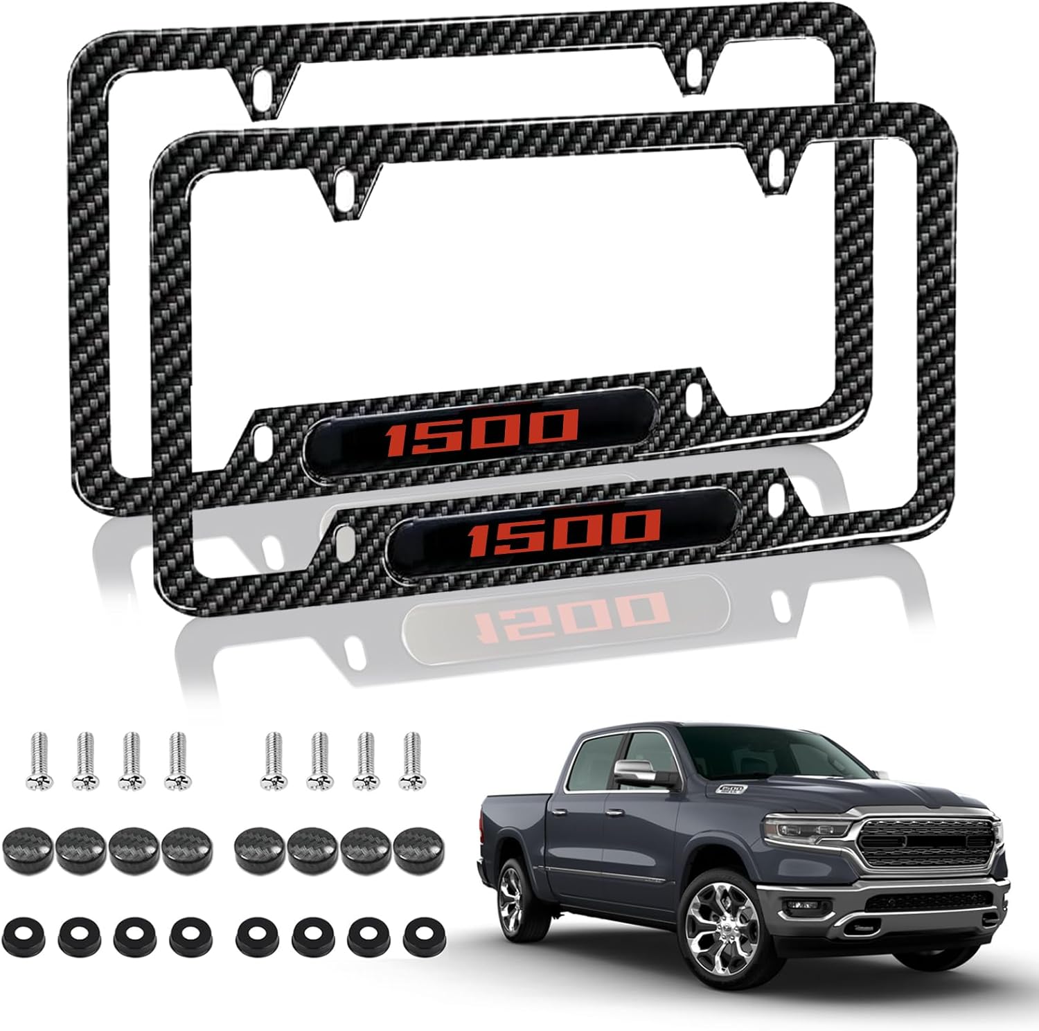 Designed for Carbon Fiber License Plate Frame for ram 1500 Car Tag Holder with Screw Cap 2Pcs. (Min-TXW-1500)