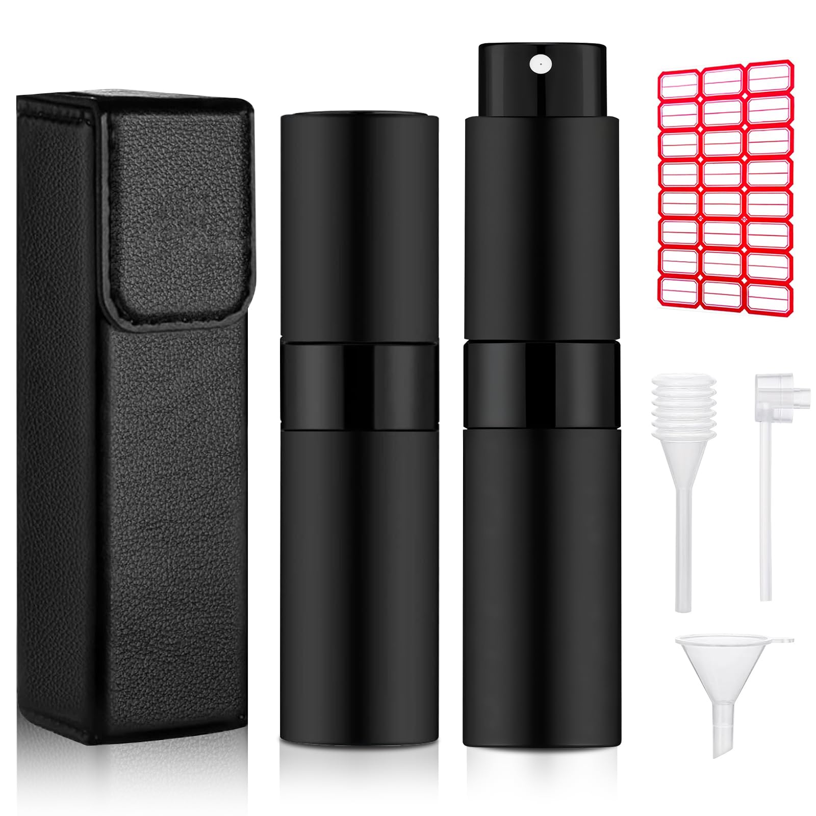 Atomizador para Perfume Rellenable Portátil, Diseño Rotativo, Botella Spray Dispensador 8ML, 2 Piezas Dispensador de Perfume Viajar y Salir, para Mujer y Hombre, con Funda y Adaptador, 2 PCS Negro
