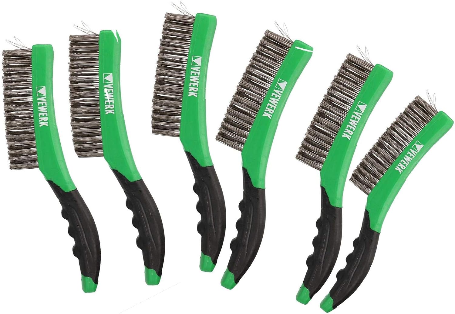 Hand Held Wire Brush with Stainless Steel Bristles + Soft Grip Handle 6pk