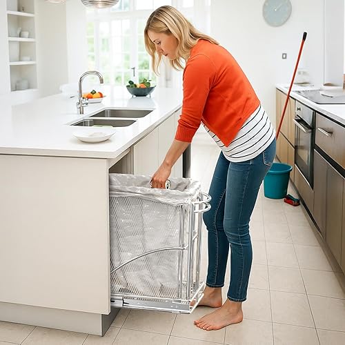 Miniatura 7 de ANASTA Bote de basura extraíble debajo del gabinete, cierre suave debajo del fregadero extraíble para encimera de cocina, requiere una apertura de