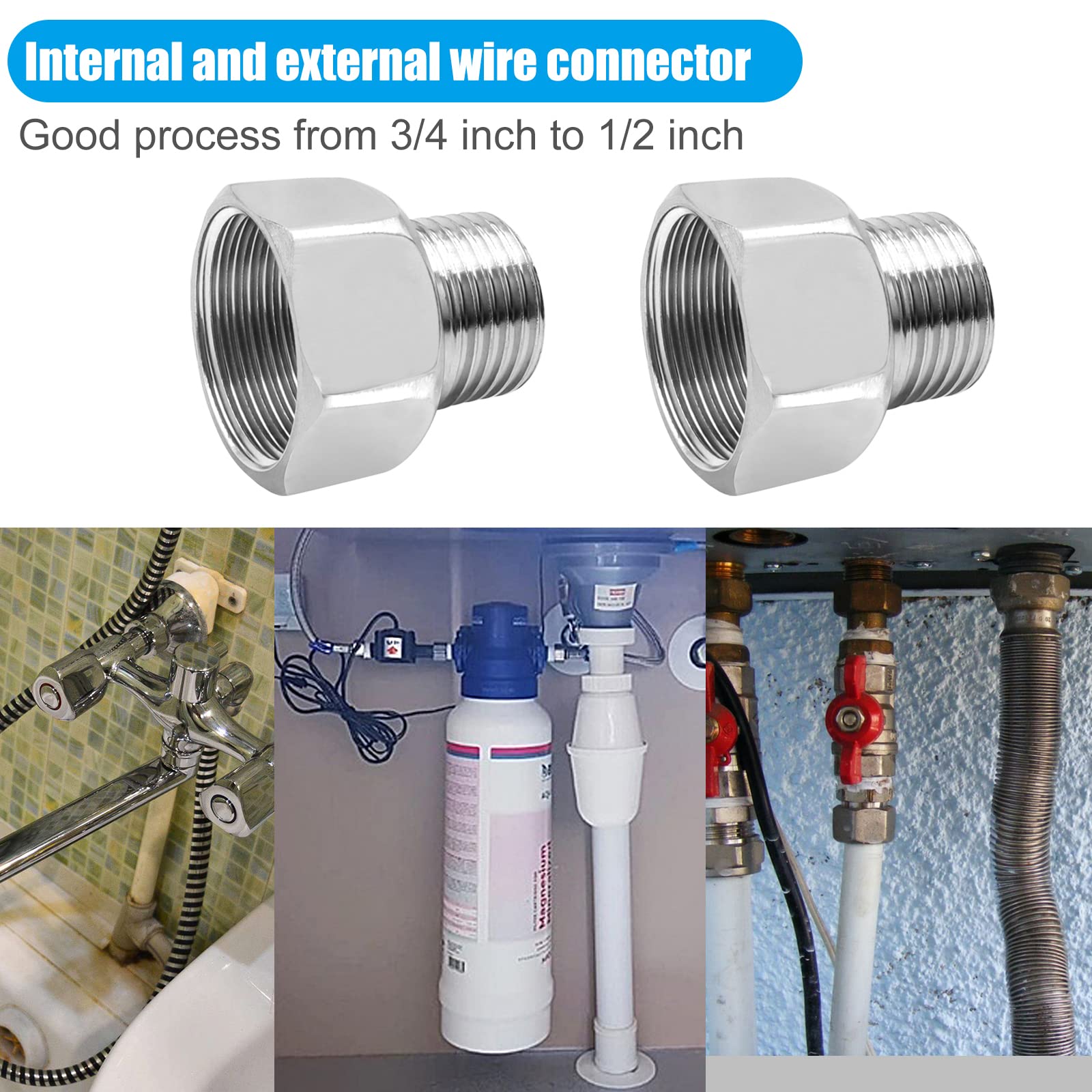 Lot De 4 Réducteurs Hexagonaux Filetés 1/2" à 3/4" En Acier Inoxydable 304 Avec 8 Joints - Adaptateurs Robinet & Tuyauterie Robuste