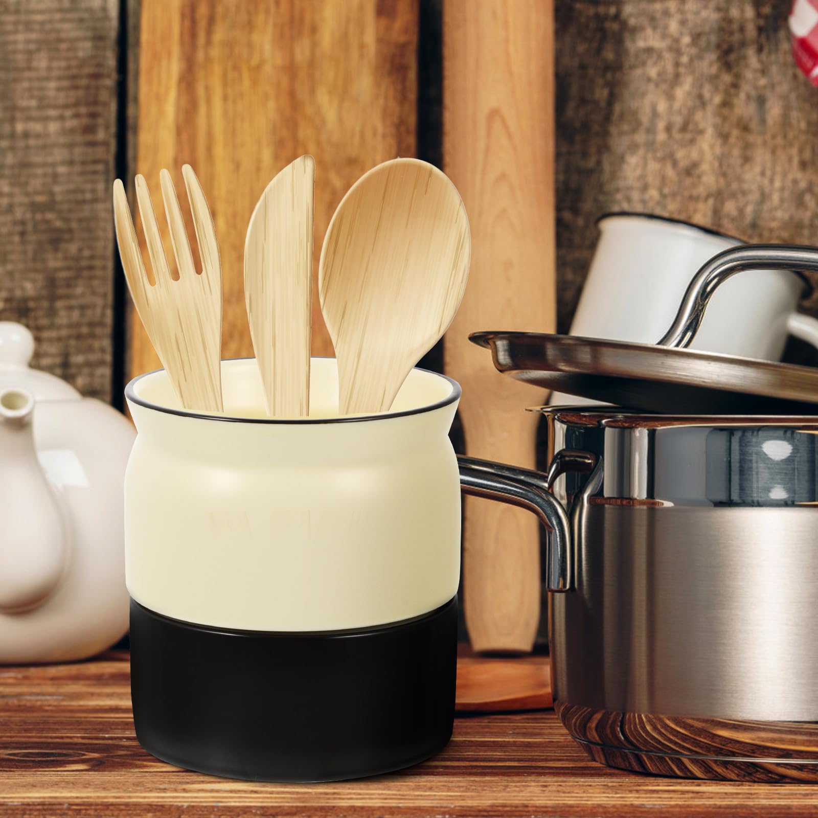 Soporte para Cubiertos de Cocina Estilo Nórdico, Cubo Cerámico en Tonos Claros y Oscuros, Organizador Compacto para Palillos y Utensilios, Porta Cubiertos Creativo para Encimera,