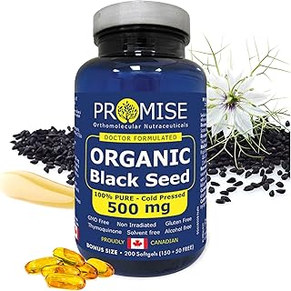 Promise Full Spectrum Black Seed Oil (200 Softgel Capsules) 2000mg Certified Organic, Cold Pressed Liquid Gel Pills, Cumin Extract w/ Essential Thymoquinone for Hair, Skin & Weight - Best Nigella Sativa