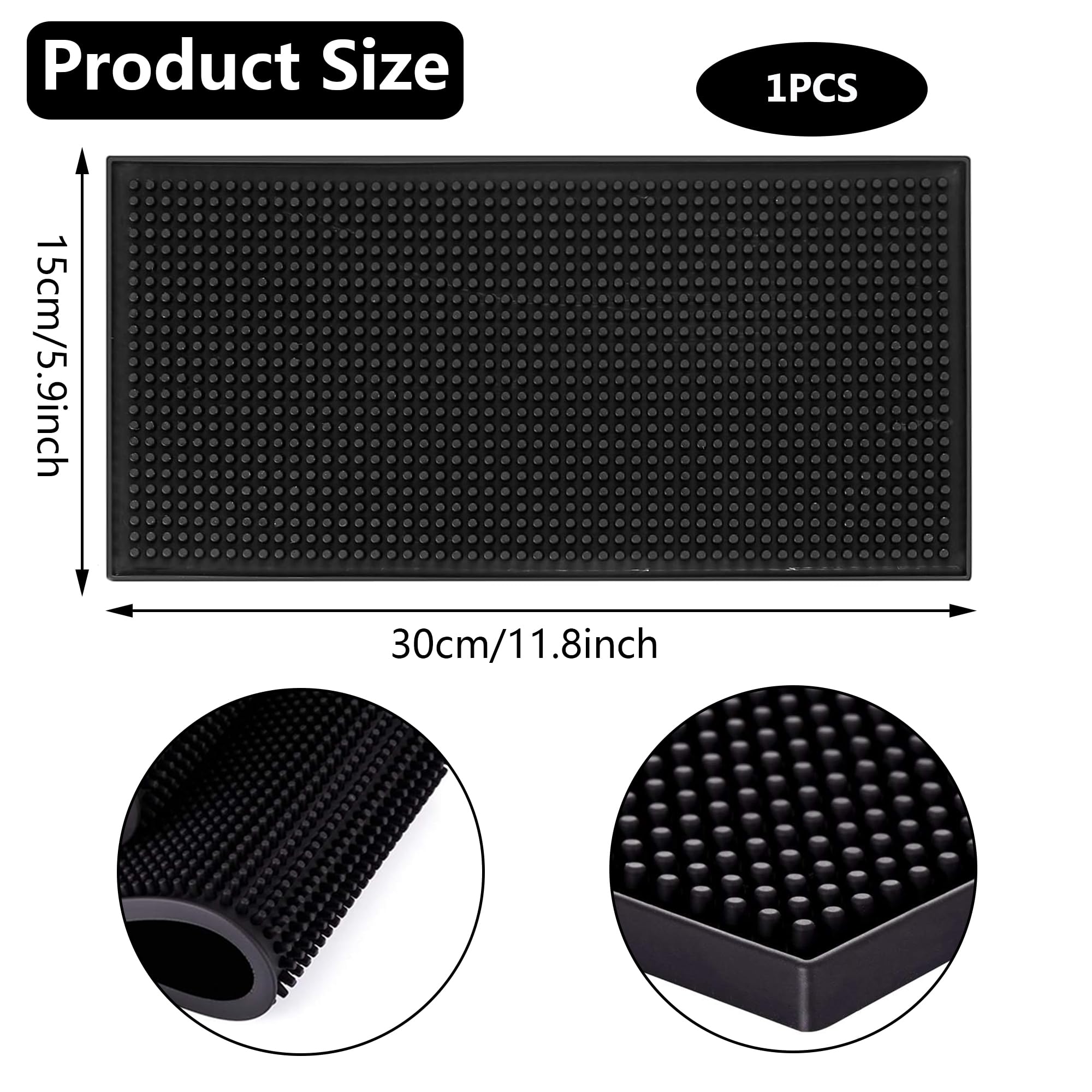 CiciIng 12'' x 6'' Bar Mat, Rubber Bar Service Mat, Draining Mat Crockery, Coffee Tamper Mat - Image 2