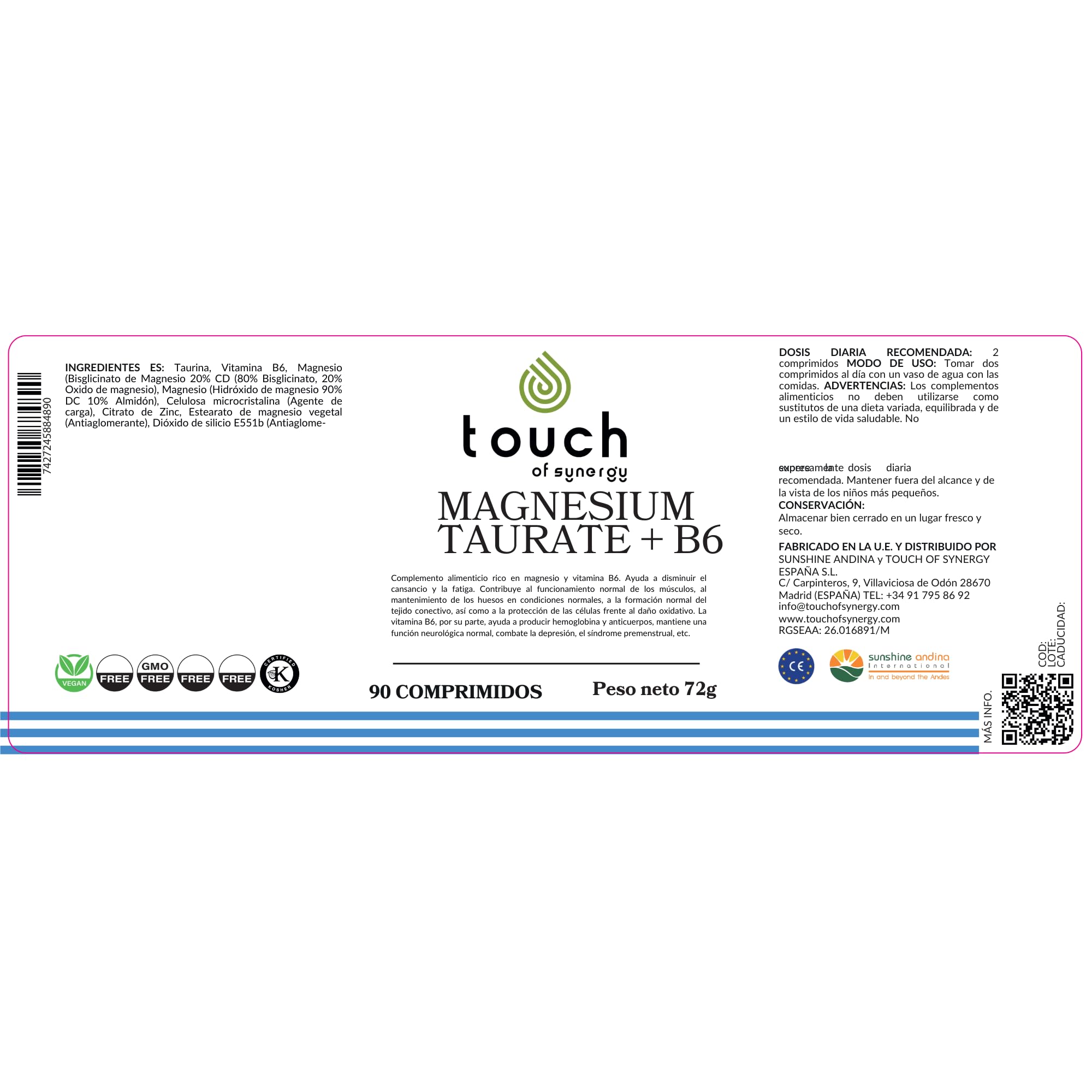 Magnesium Taurate + B6-60 Cápsulas - Suplemento de Magnesio y Vitamina B6 - Reduce el Estrés, Mejora el Sueño y la Función Muscular