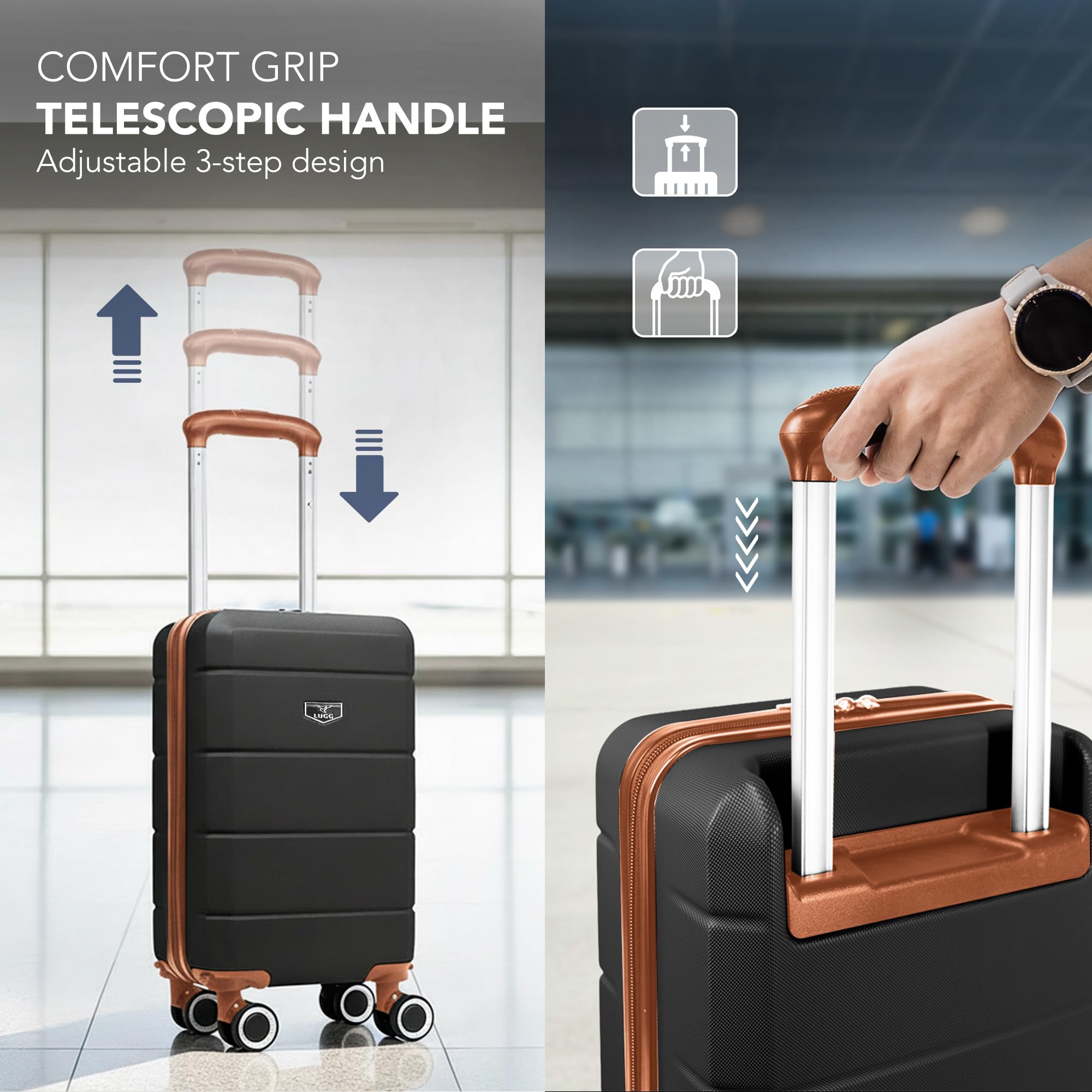 LUGG - Jetset 40cm Suitcase - 40x30x20cm- Ryanair Compatible - Underseat Size - Hard Shell ABS - Spinner & Removable Wheels - Lightweight Travel Luggage- Cream/Brown — view 16