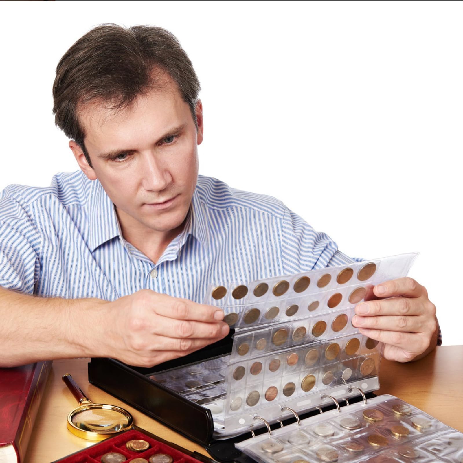Münzhüllen mit 600 Fächern, 20 Blatt, Münzhalter für Sammler, Kunststoff-Münzschutzseiten, Sammelzubehör für Ordner mit Standard 9 Löchern (30 Taschen)