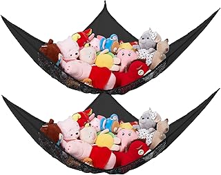 Stuffed Animal Net or Hammock, Toy Hammock, Extra Large Mesh Toy Net Giant Baby Kids Children Stuff animals Hammocks Wall Corner Hanging Storage Net Organizer (Black 2 Pack)