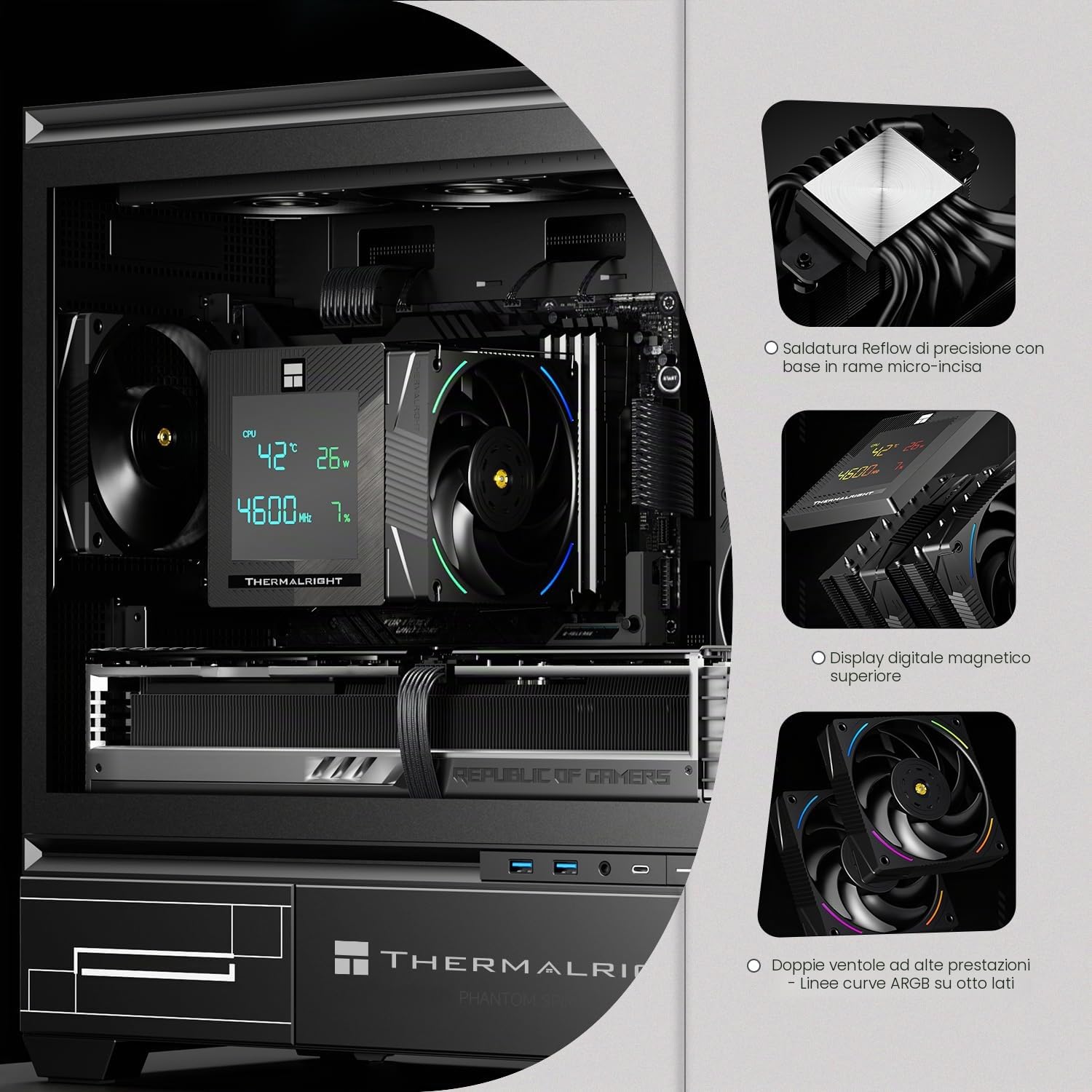 TR-Thermalright Phantom Spirit 120 Digital EVO Dissipatore per CPU, Doppia Torre con 7 Heatpipe, Doppie Ventole PWM - 2150RPM, Copertura Superiore con Schermo Digitale, per AM5/AM4, Intel LGA1851/1700