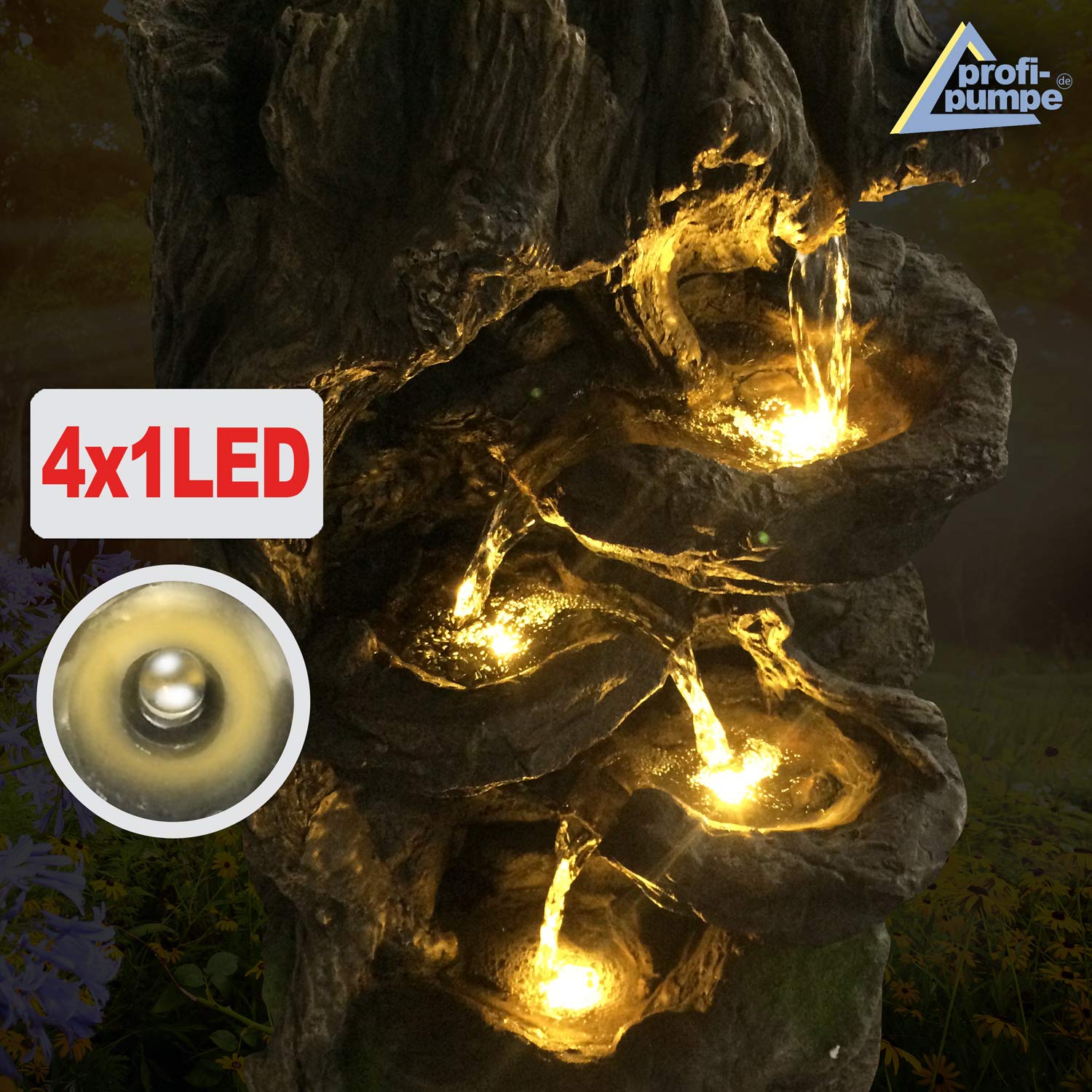 Zierbrunnen Wasserspiel mit LED-Licht und Pumpe für Garten, Gartenteich, Terrasse (230V - WALDZWERG)
