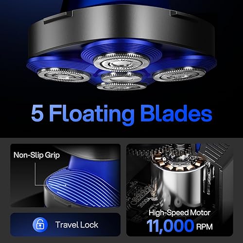 Miniatura 9 de yoose Afeitadoras de cabeza para hombres calvos, afeitadora de cabeza portátil, pantalla LED, IPX7 impermeable, afeitado húmedo y seco, afeitadoras