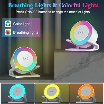 Night Lights Bluetooth Speaker, Bedside Lamp with Wireless Charger 15W,Dimmable LED Table Lamp Warm White & Multi-Colored Night Light for Bedroom, for Teenage Girls Boy [Energy Class F]