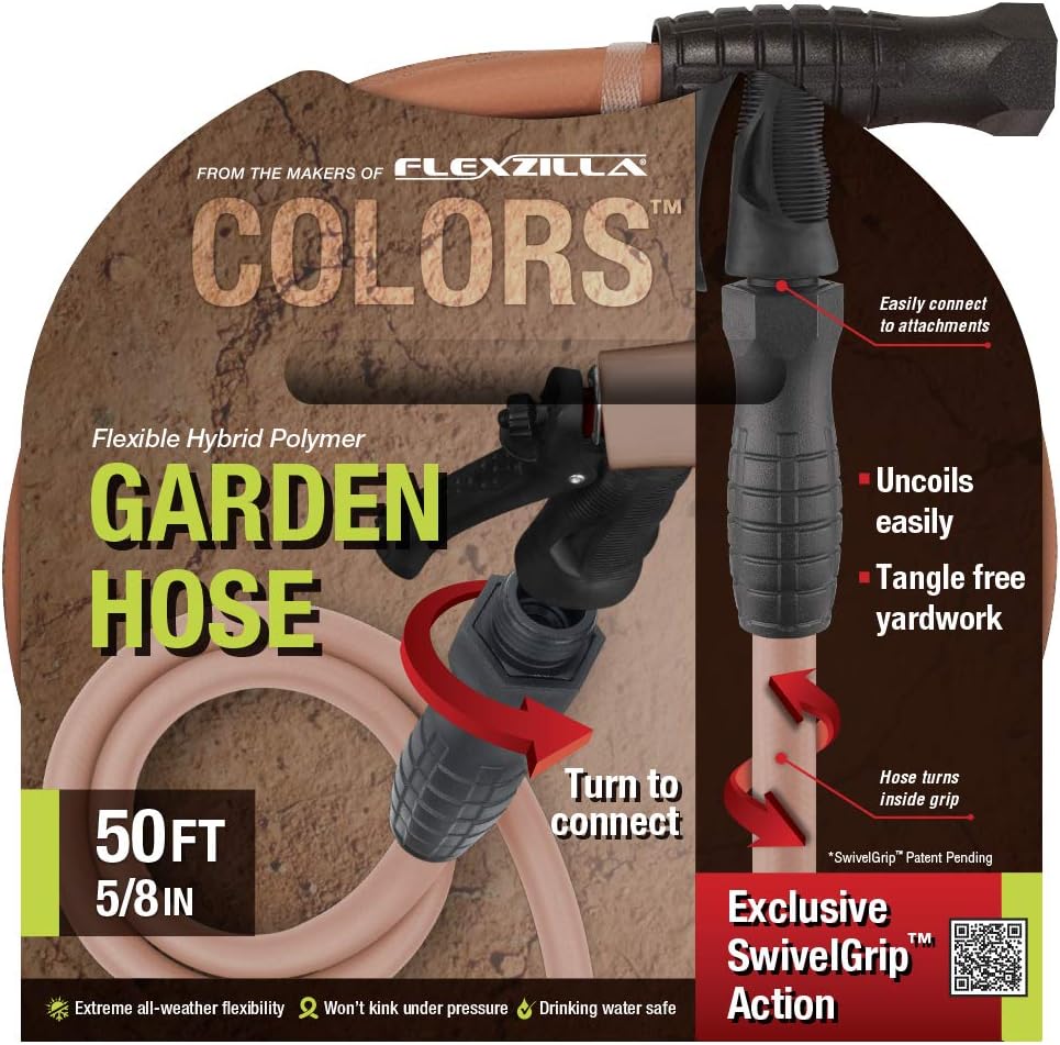 Colors Garden Hose with Swivelgrip, 5/8 in. x 50'., Drinking Water Safe, Red Clay - HFZC550TCS, From the Makers of Flexzilla : Patio, Lawn & Garden
