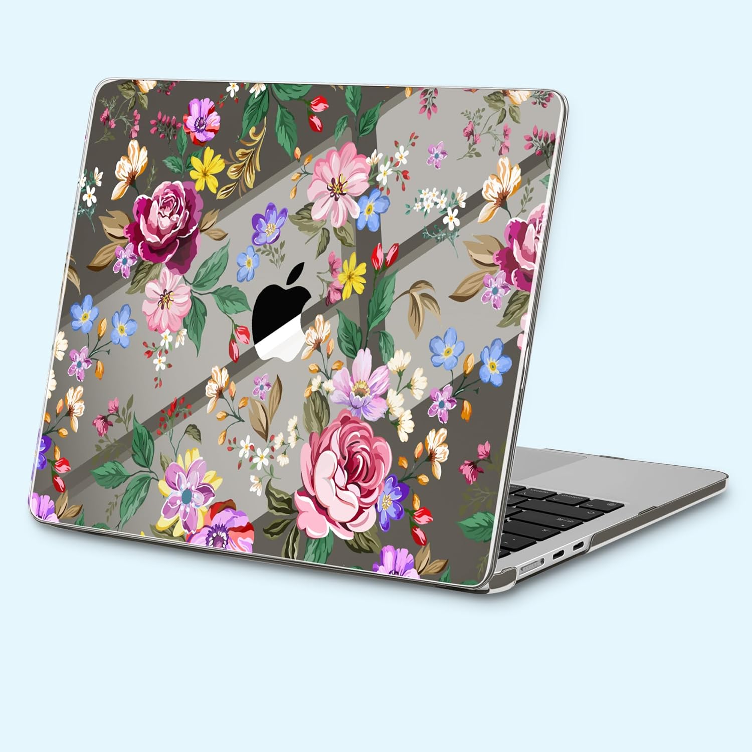 for New MacBook Air 15 inch Case 2025 M4 2024 M3 Chip– Fashionable Lightweight Floral Design Transparent HD Clear Laptop Shell, with TPU Keyboard Cover & OTG Adapters, Bright Flowers - Image 3