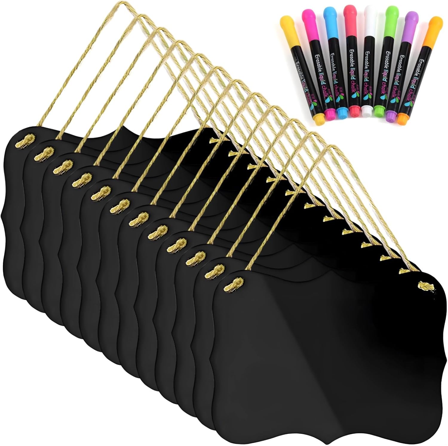 Generic Chalk Board Hanging Sign for Home Signs, 8 Colorful Liquid Chalk Markers, 12 Pcs Mini Chalkboard Set, Acrylic Desk and Wall Boards, Restaurant Menus, Party Decorations