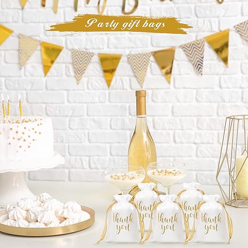 Vista 13 de Sieral 50 bolsas de regalo de satén con cordón para joyas, bolsas de dulces para Acción de Gracias, Navidad, boda, baby shower, fiesta de Blanco