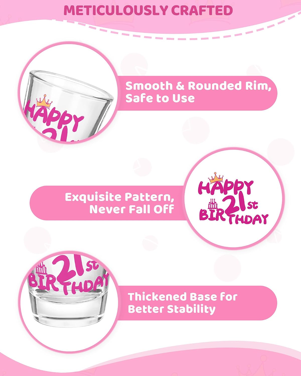 21st Birthday Shot Glass Gift Set for Her, 2 Pack with Gift Box, 1.75 Oz