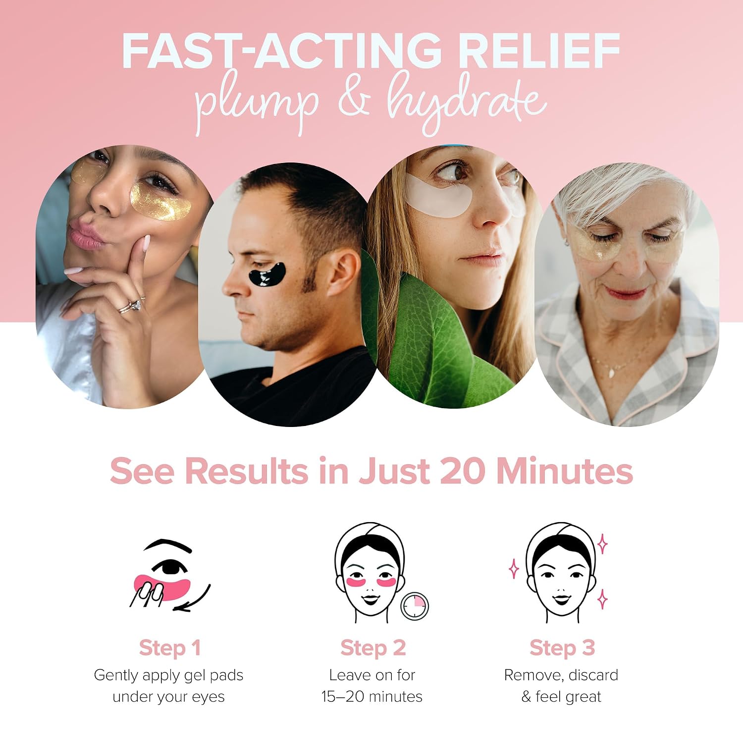 ToGoSpa Rose Gold EYES, Under Eye Repair | Micro-Infused Clean Collagen Gel Masks with Hyaluronic Acid, Aloe Vera, Vitamins C & E, Rose and 24k Nano Gold to Tighten and Brighten Saggy Eyes - 3 pack