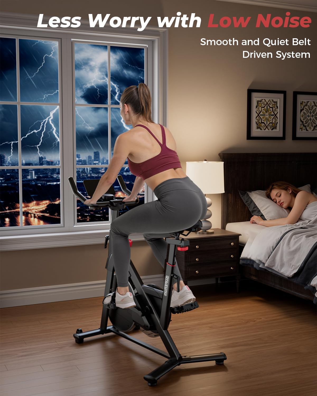 Superun Cyclette con Resistenza Magnetica Regolabile, Bicicletta Spinning per Casa con Display LCD, APP e Monitoraggio Dati, Cyclette Statica Portata 136 kg