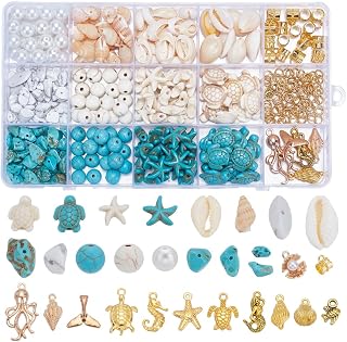 UNICRAFTALE Ocean Starfish Beads Metal Turquoise Beads Seashells Turtle Bead Summer Beach Ball Bead Golden Charms Sea Animal Charms for DIY Jewelry Making Finding