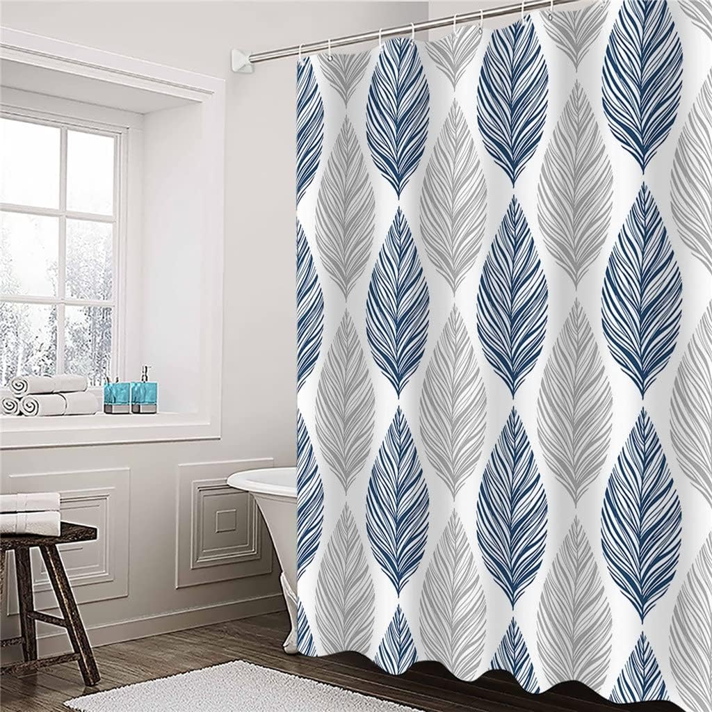 Grey Leaf Texture Shower Curtains Waterproof Polyester Bath Curtain Bathroom Decor(183x214cm)