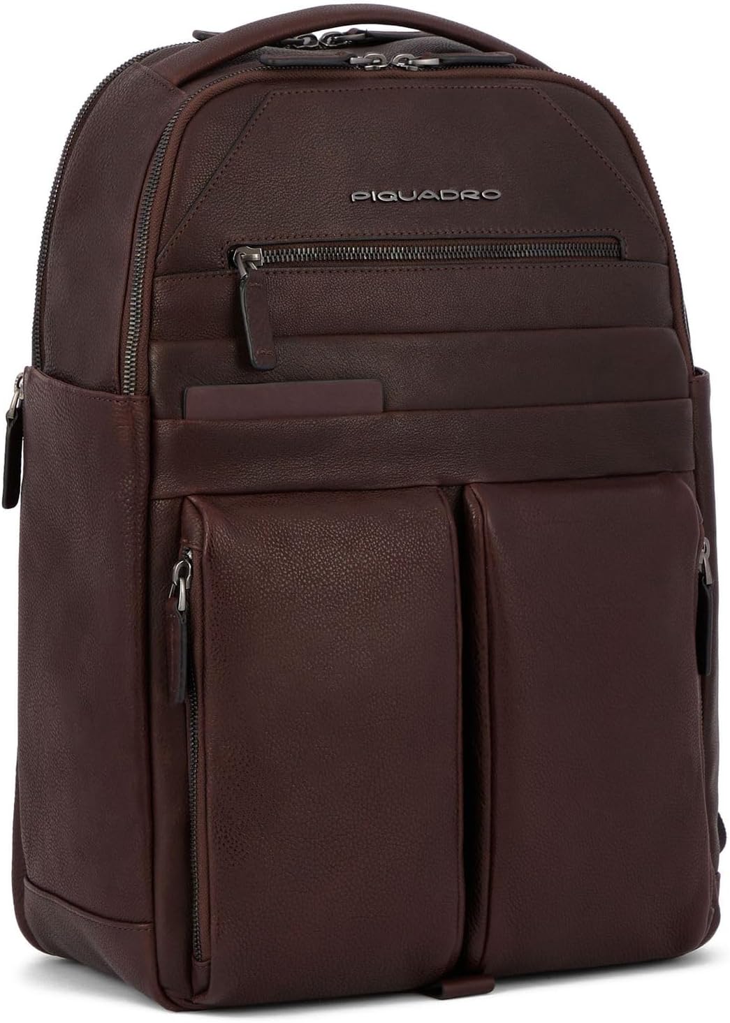 PIQUADRO, Computer and iPad backpack with loop for wearable tail light, adjustable sternum strap, pocket for bottle and RFID anti-fraud protection, dark brown