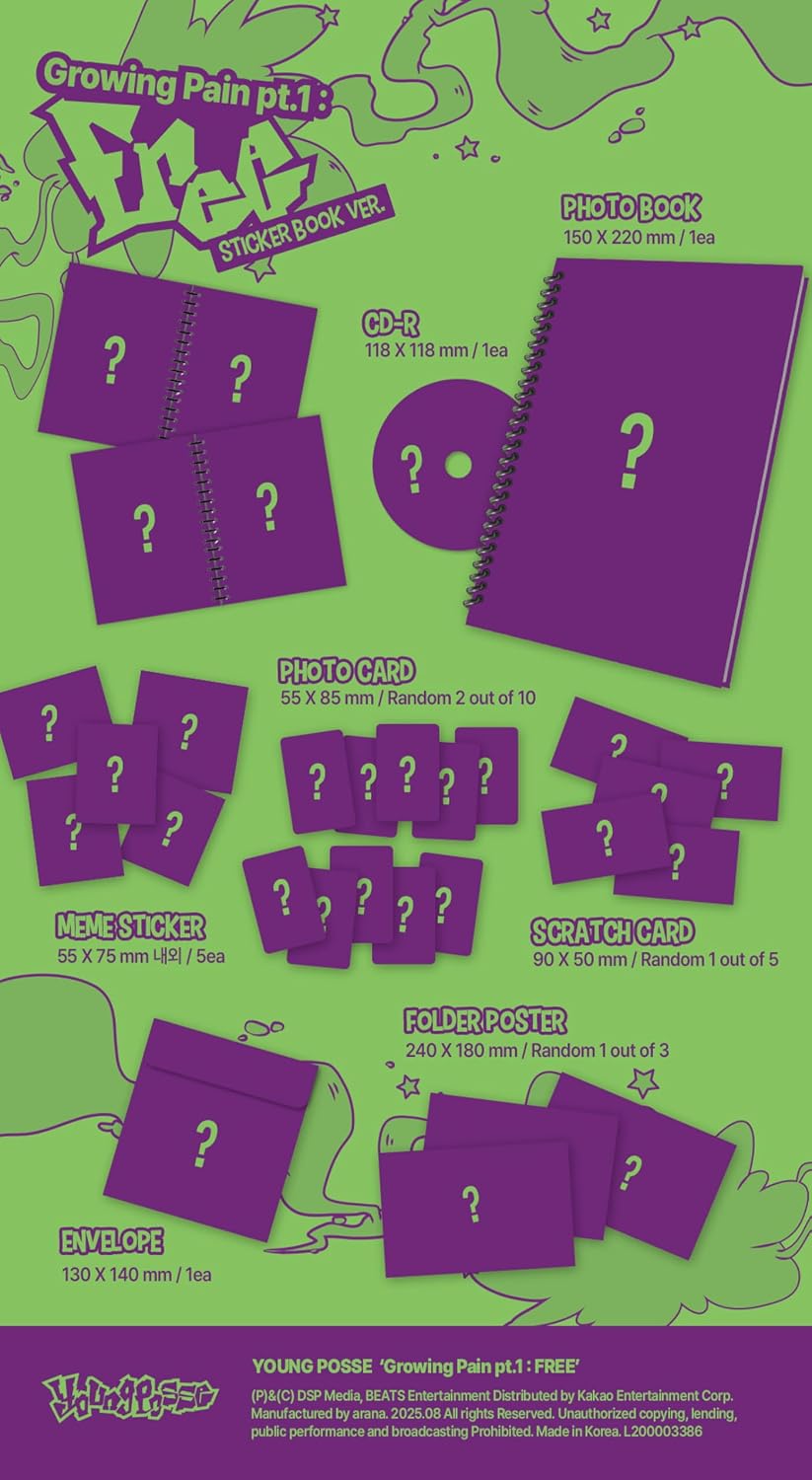 YOUNG POSSE Growing Pain Pt.1 : FREE 4th EP Album Sticker Book Version CD+PhotoBook+Sticker+PhotoCard+Scratch Card+Folded Poster on Pack+Tracking Sealed