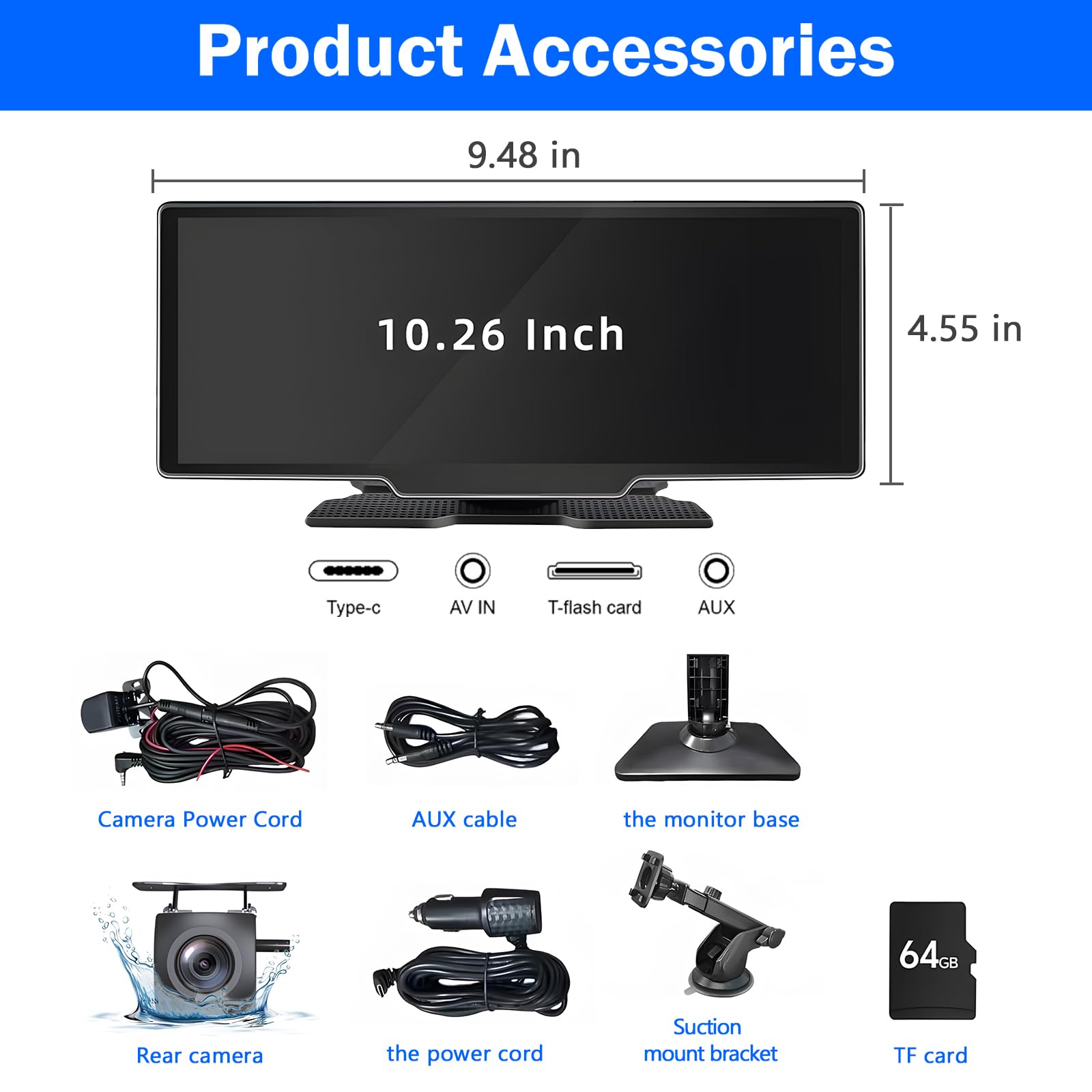 Carplay Wireless Andriod Auto,10.26" GPS Stereo navigatore con Telecamera di Backup,Bluetooth,Mirror Link，Controllo Vocale,Riproduzione Musicale