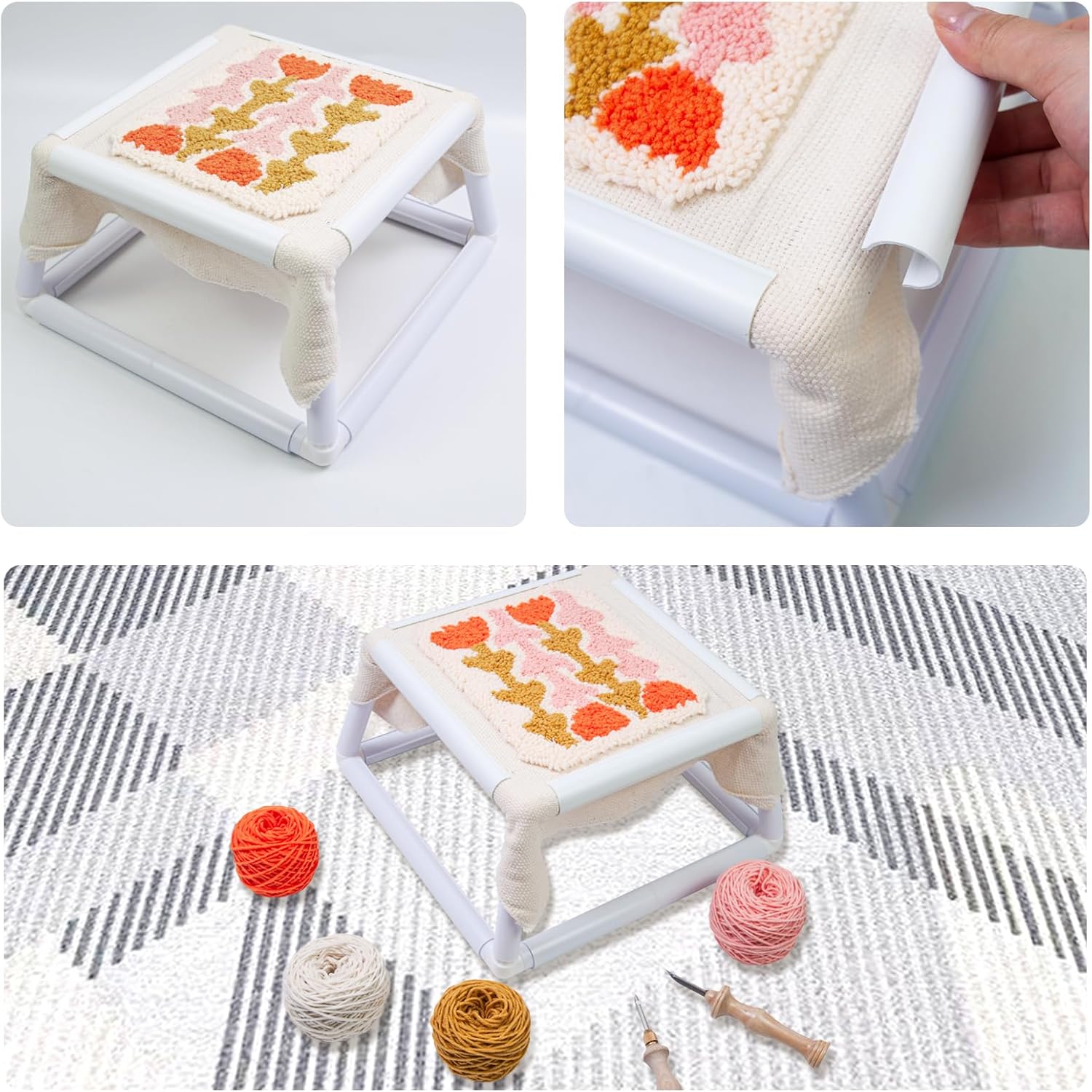 Square Embroidery Hoop,2-Tier Plastic Cross Stitch Hoops, Rectangle White DIY Sewing Tools Hoops,Trapezium Cross Stitch Frame for Cross Stitching, Quilting (9.84x9.84Inch, 11.8x11.8Inch)