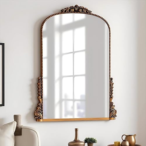 Miniatura 6 de SHYFOY Espejo de pared antiguo, espejo de arco barroco blanco para decoración de pared, espejo decorativo de 31.5 x 23.6 pulgadas, elegancia