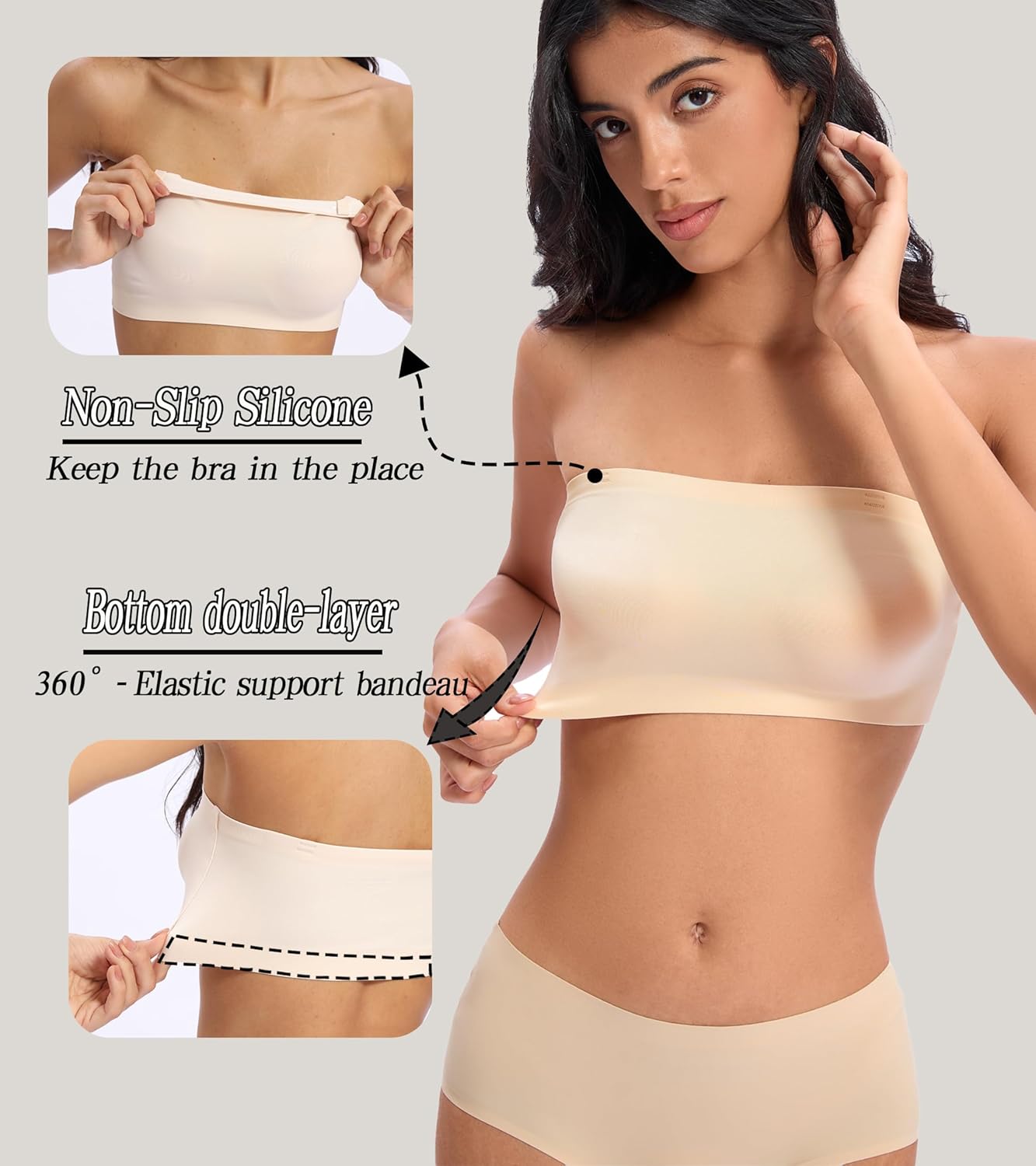 Strapless Bra for Women Wireless Non-Slip Silicone Bandeau Seamless Bras Comfort Stretchy Tube Top Bralette - Image 4