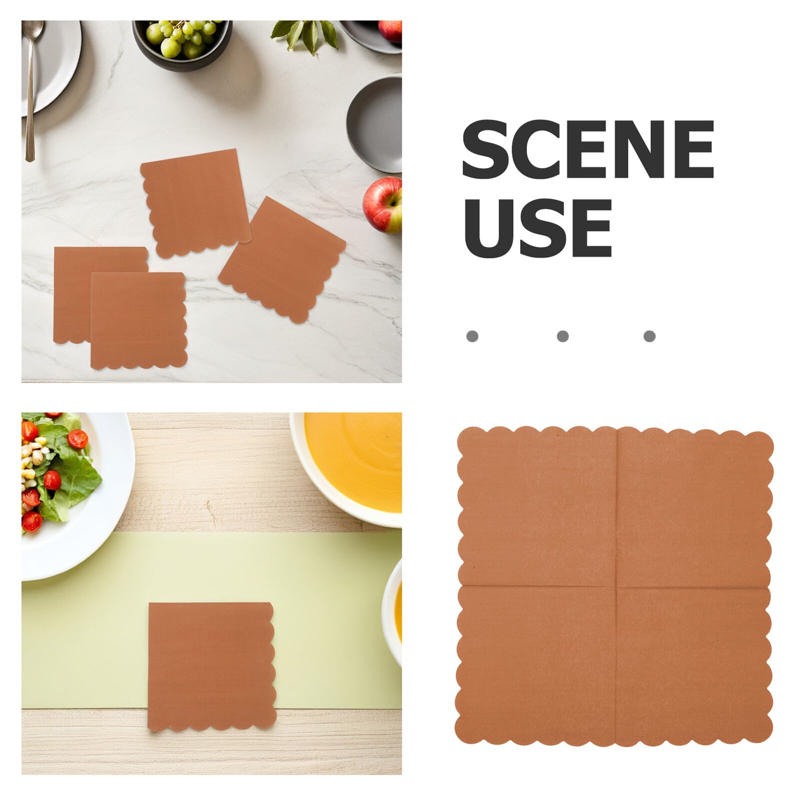 Servilletas de Papel Kraft Marrón Festoneadas, 100 Unidades, Absorbentes y Desechables para Fiestas, Bodas, Restaurantes y Cenas, Servilletas Decorativas para Eventos y Uso
