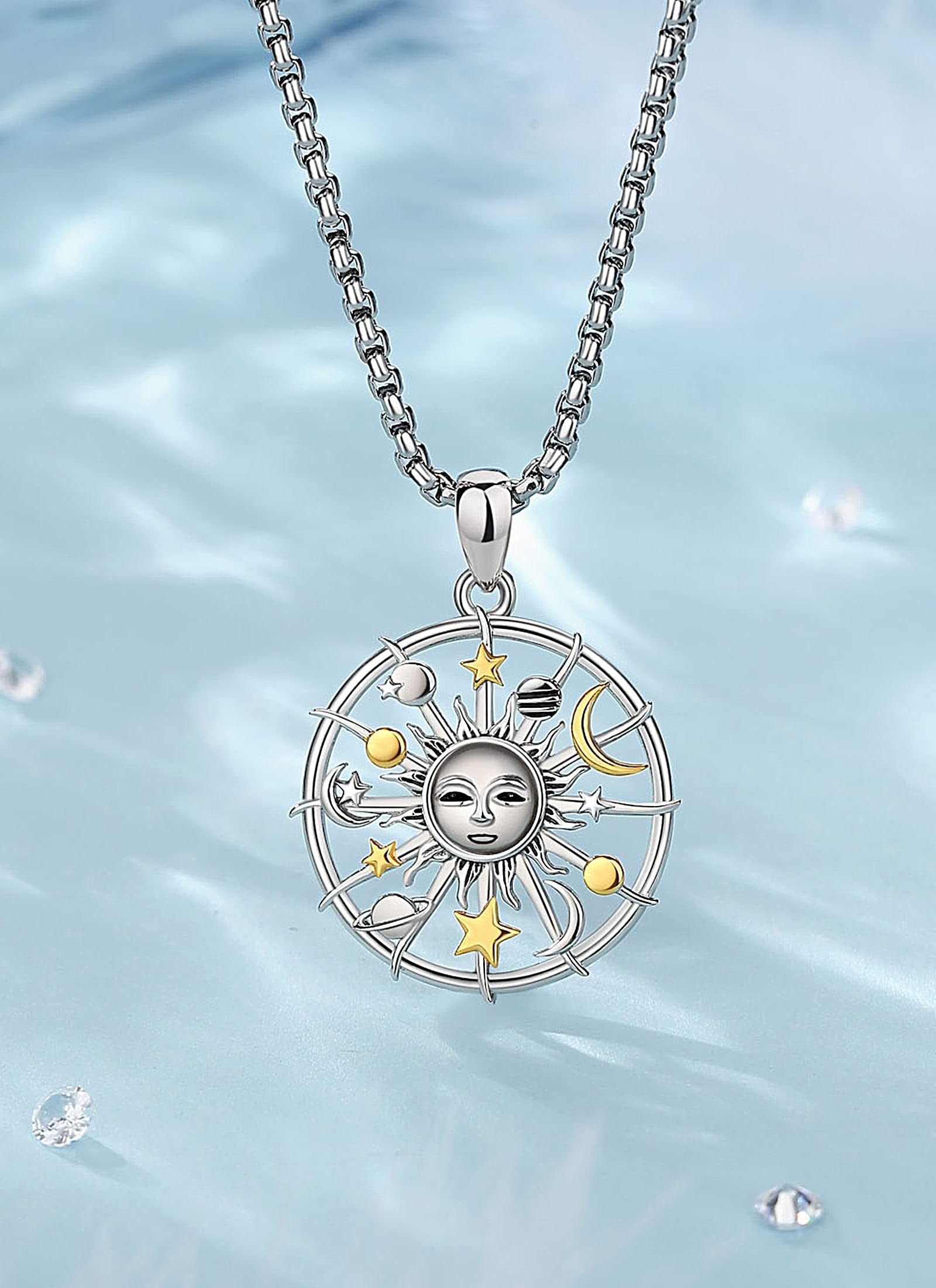 CELESTIA Colgante Sol Luna y Estrella Azul Ópalo Collar Plata de ley 925 Joyas Te Quiero Regalos para Mujer Mama Hija Novia