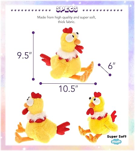 Miniatura 3 de DolliBu Animal de peluche de gallo – Gallo amarillo sentado suave y abrazable, adorable juguete de peluche de gallo para jugar, lindo regalo de vida