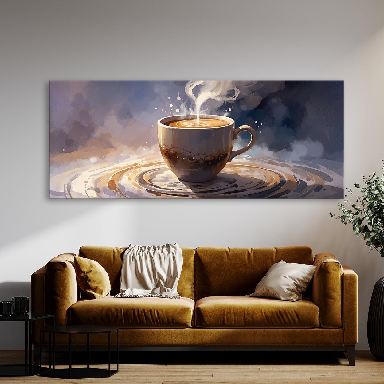 Sense Canvas Coffee Ethereal Steam 36 Canvas Art - Home Decor Wall Art Print Poster Painting Small 20x8 / 0.75"