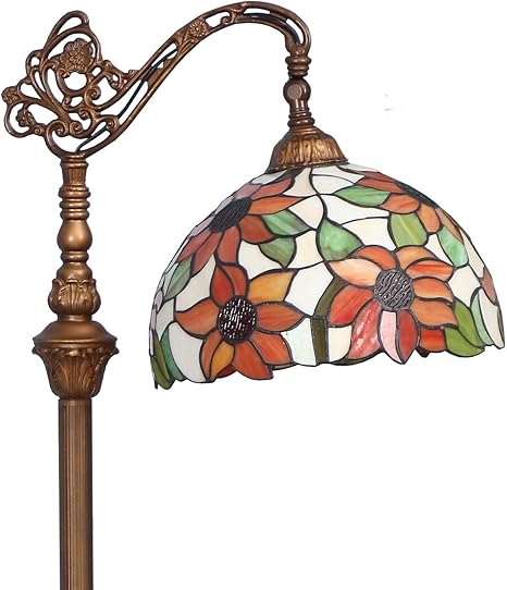 Bieye Bieye L10515 Orange Sunflower Tiffany Style Stained Glass Reading Floor Lamp with 12 inch Wide Shade, Light Direction is Adjustable, 65 inch Tall photo 3