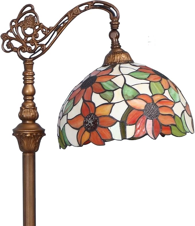 Bieye Bieye L30515 Oranje zonnebloem Tiffany-stijl gebrandschilderde glazen leeslamp met 12 inch brede kap, lichtrichting is verstelbaar, 65 inch hoog photo 3
